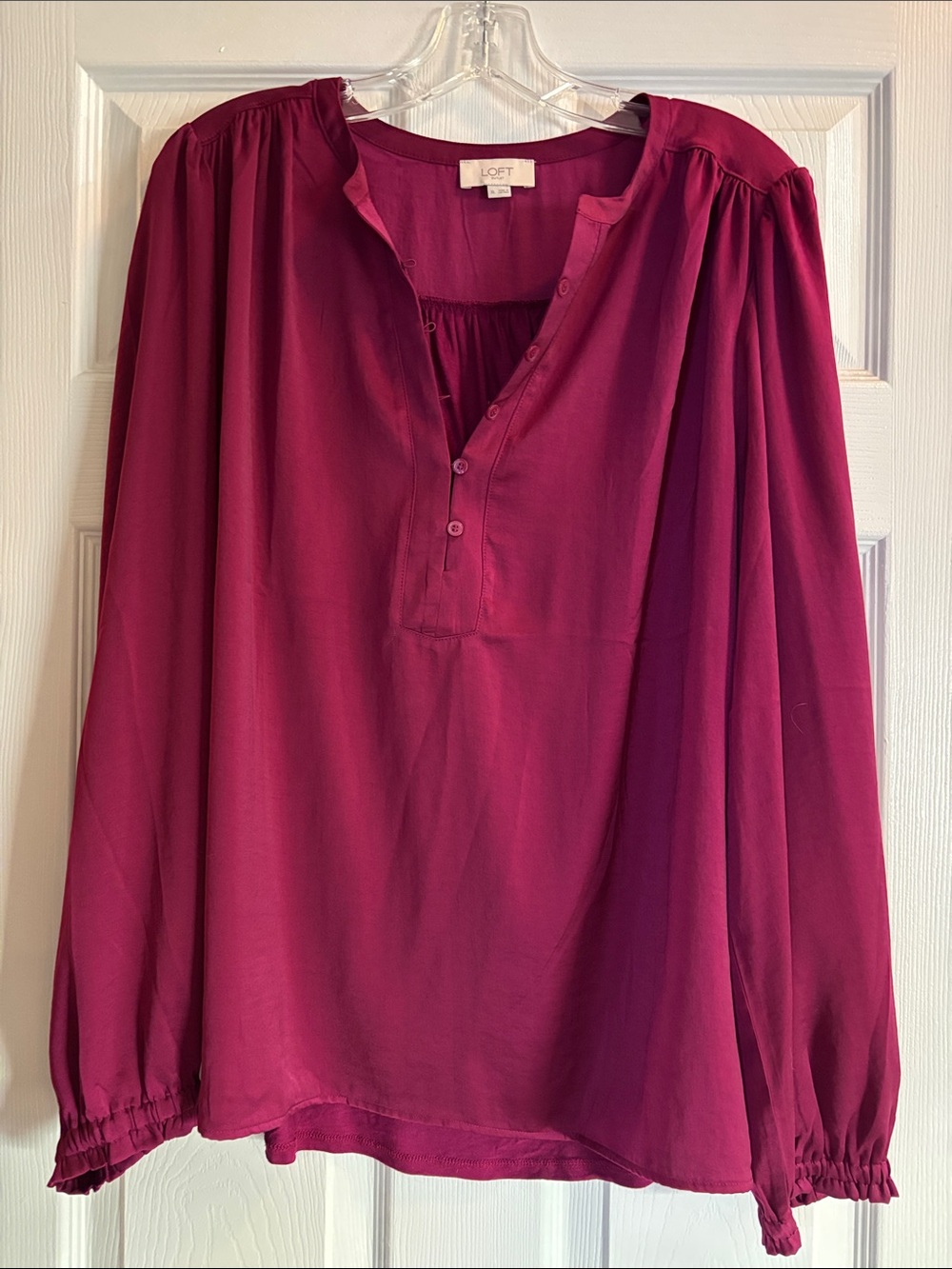 LOFT Women's Long-Sleeve Henley Blouse in Berry Plum